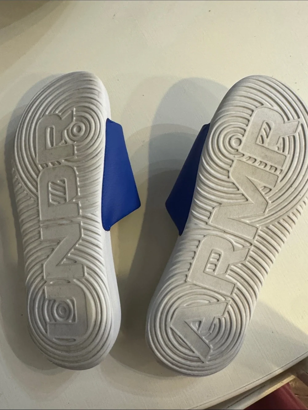 Under Armour Blue Slides with White Footbed